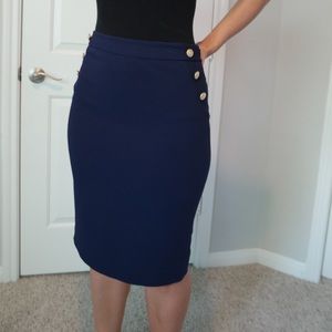 Navy blue button detail pencil skirt